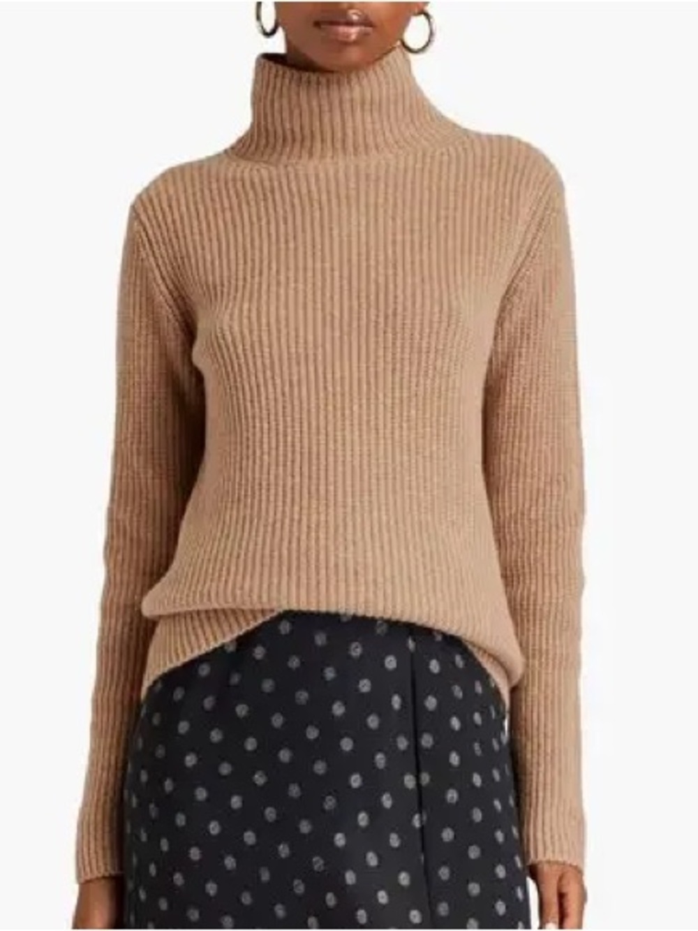 Vince 100% Cashmere Shaker Rib Turtleneck Sweater Camel XS